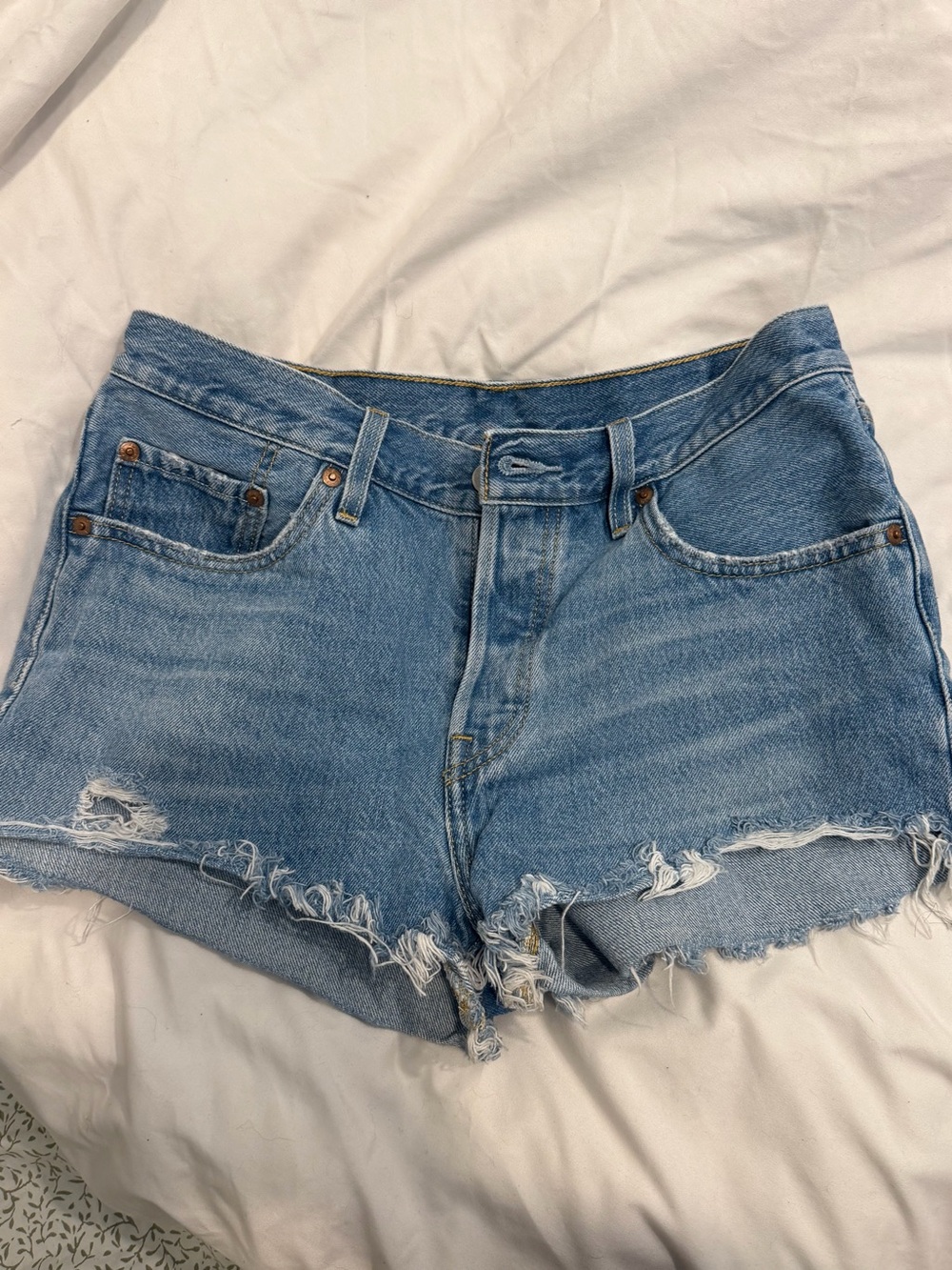 Levi's Light Blue Distressed Denim Cutoff Shorts